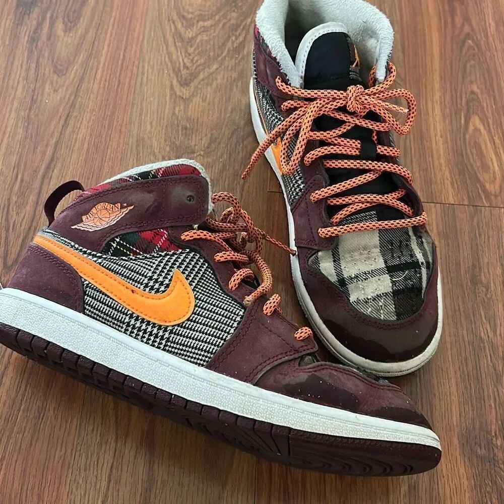 Air Jordan Nike 1 mid SE TD youth 3 plaid orange